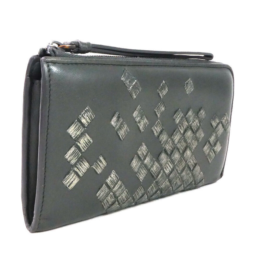 Bottega Veneta L leather wallet zipper long gray